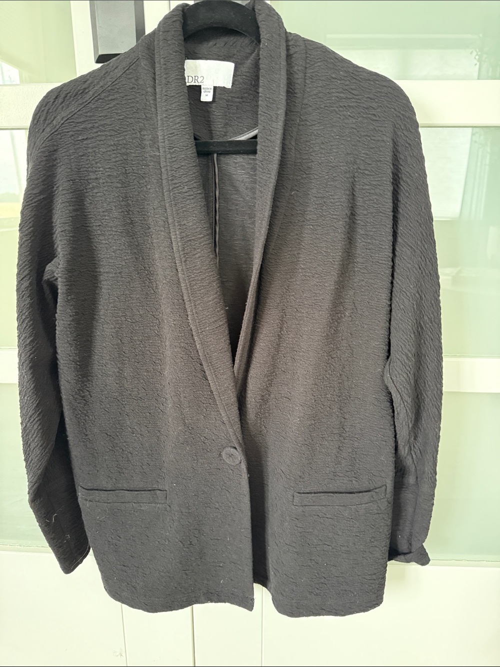 DR2 Black Shawl Collar Textured Knit Cardigan Blazer